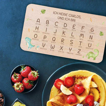 Frühstücksbrettchen mit Druckmotiv & Name - ABC Dinosaurier