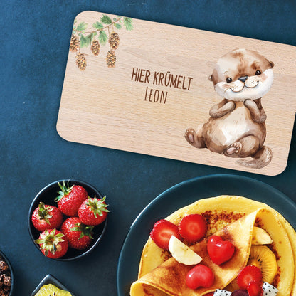 Bedrucktes Frühstücksbrettchen "Hier Krümelt" mit Tiermotiv & Namen