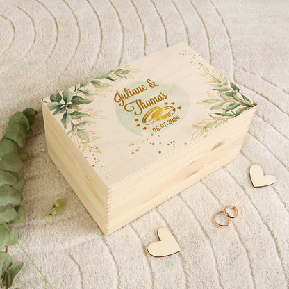 Erinnerungskiste mit UV-Druck im Golden Wedding Design - Personalisiertes Geschenk zur Hochzeit