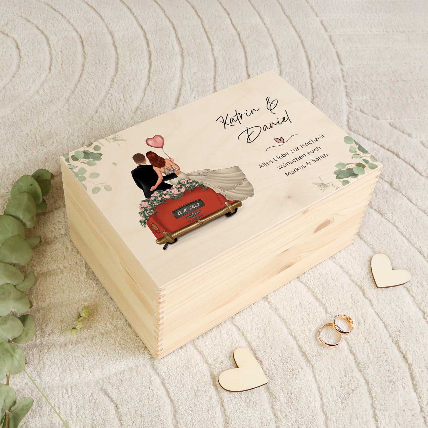 Bedruckte Erinnerungskiste mit Konfiguration - Hochzeitsauto - Personalisiertes Geschenk zur Hochzeit