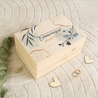 Erinnerungskiste mit UV-Druck im Unsere gemeinsamen Erinnerungen Design - Personalisiertes Geschenk zur Hochzeit