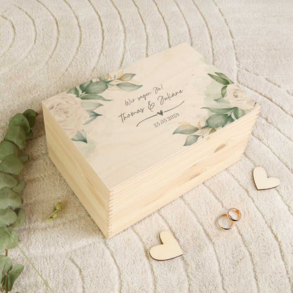Erinnerungskiste mit UV-Druck im Wedding Love Design - Personalisiertes Geschenk zur Hochzeit
