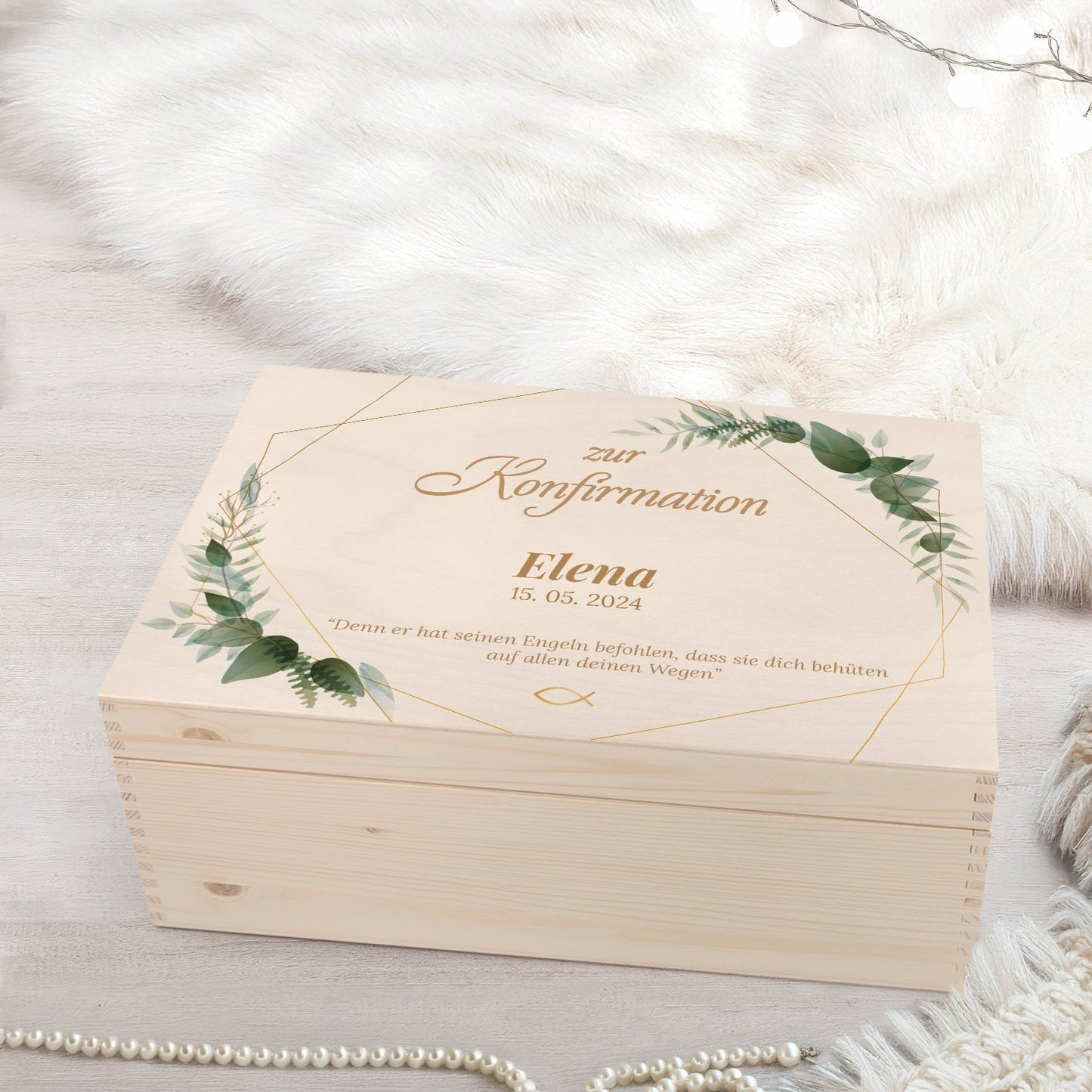 Bedruckte Erinnerungskiste zur Kommunion & Konfirmation - Goldener Rahmen
