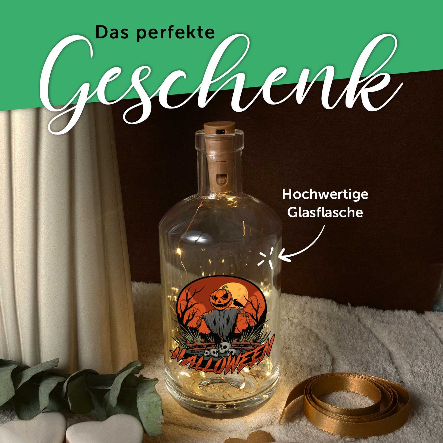 Flaschenlicht mit LED-Lichterkette im Halloween Vogelscheuche V1 UV Design