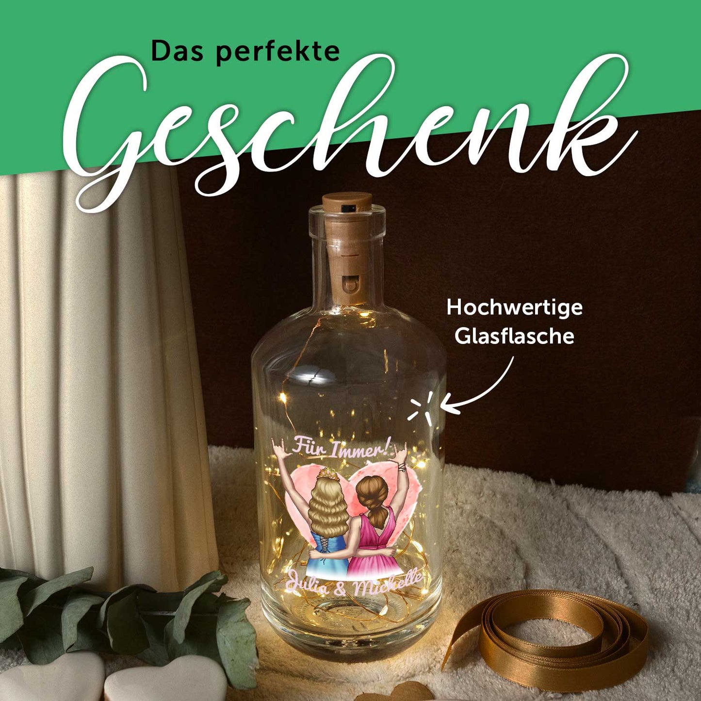 Flaschenlicht mit LED-Lichterkette im Pärchen Konfiguration Design