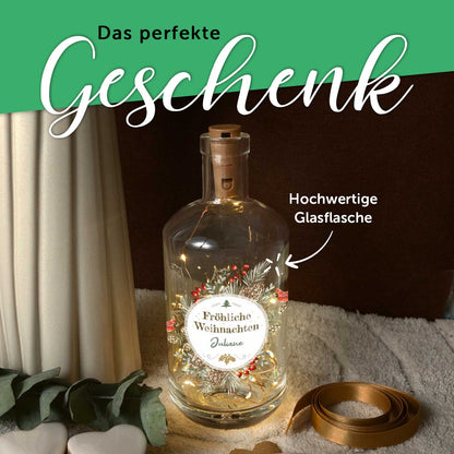 Flaschenlicht mit LED-Lichterkette und UV Druck - Weihnachtskreis Vögel Design - Personalisiert