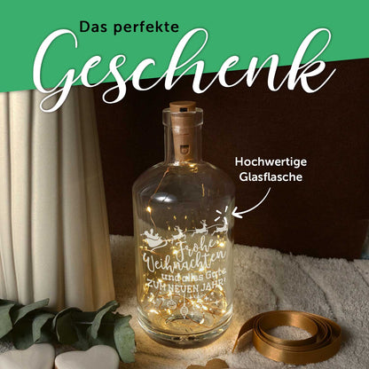 Flaschenlicht mit LED-Lichterkette im Frohe Weihnachten und alles Gute zum neuen Jahr
