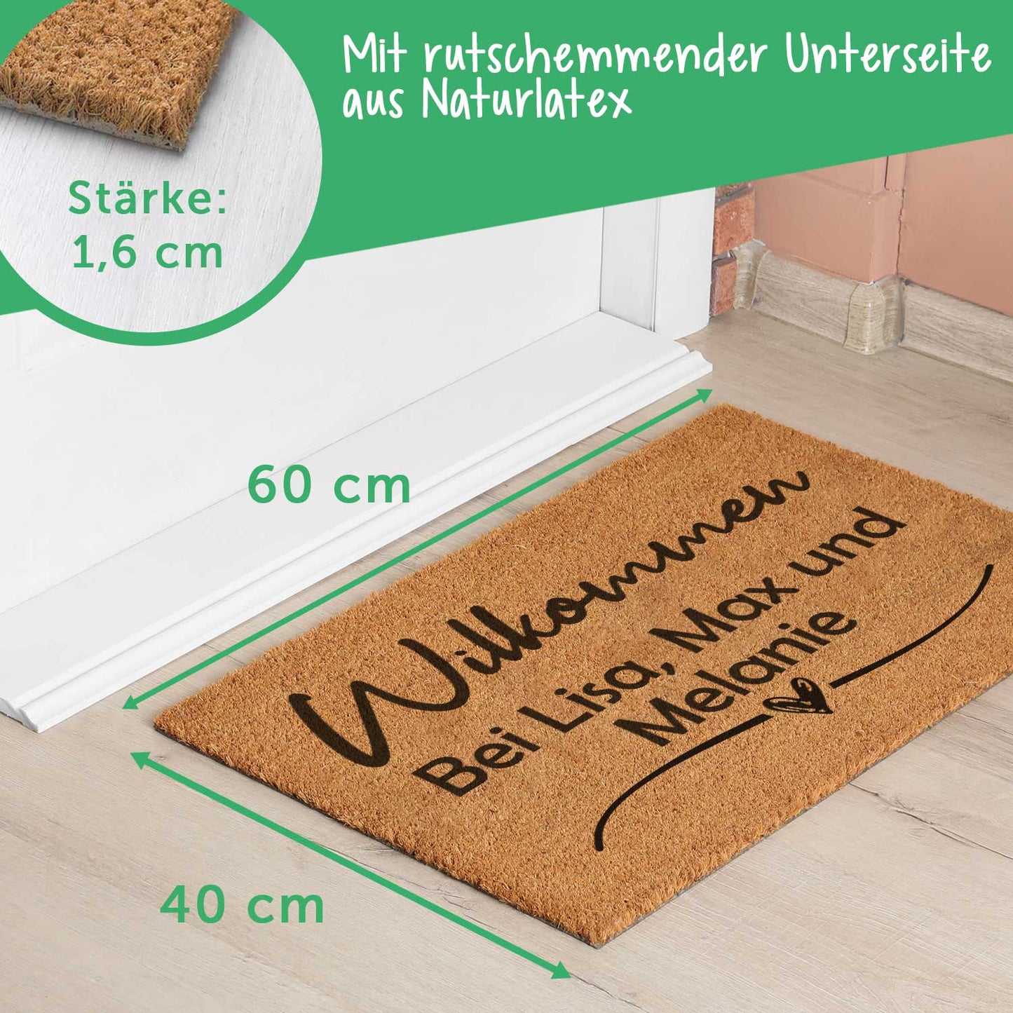 Personalisierte Kokos Fußmatte – Willkommen mit Euren Namen