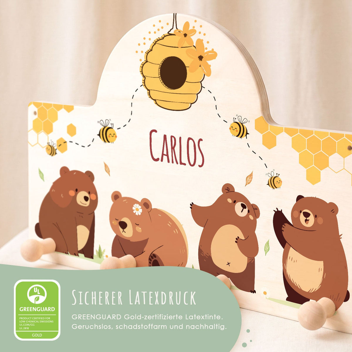 Personalisierte Garderobe fürs Kinderzimmer - Bären & Bienen