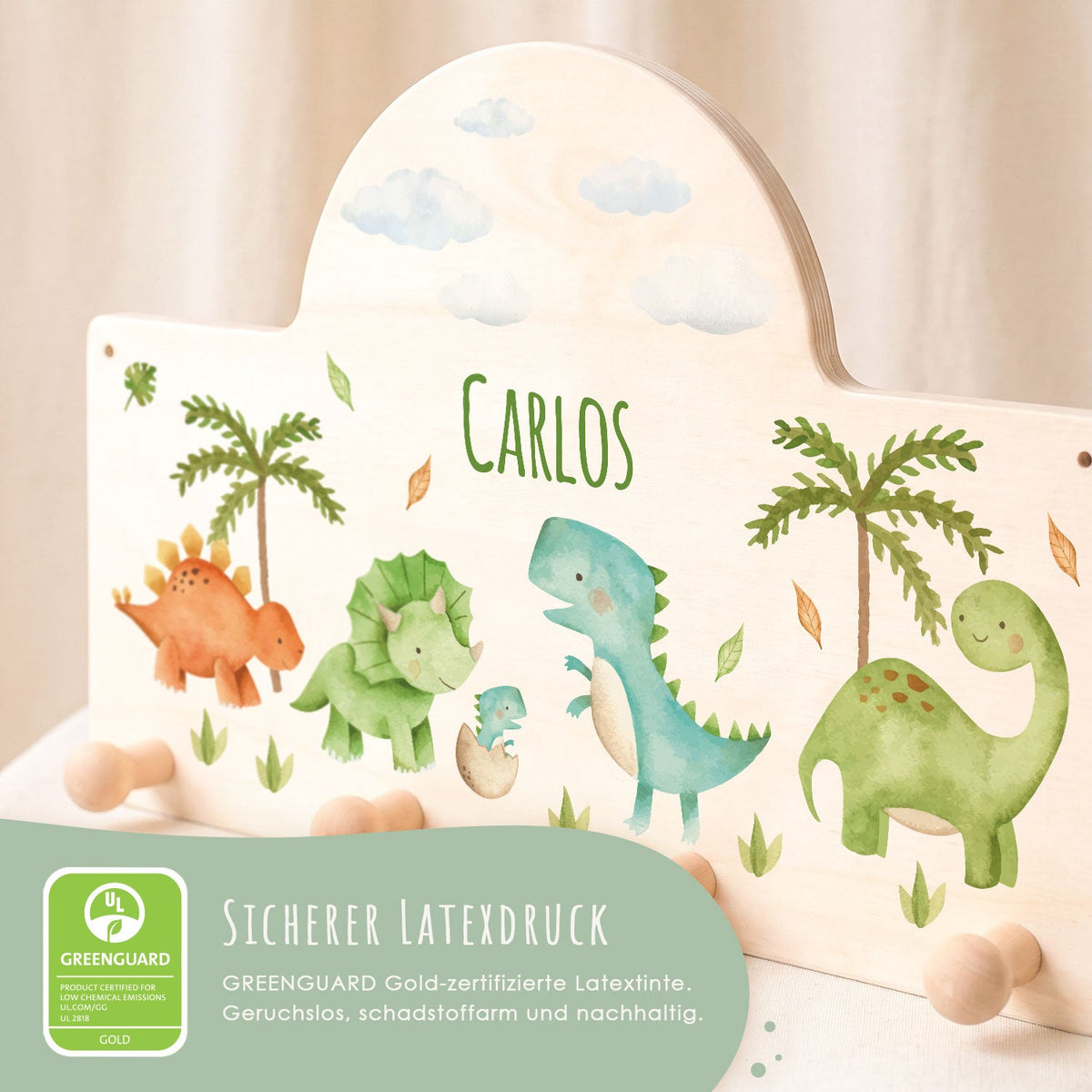 Personalisierte Garderobe fürs Kinderzimmer - Dino