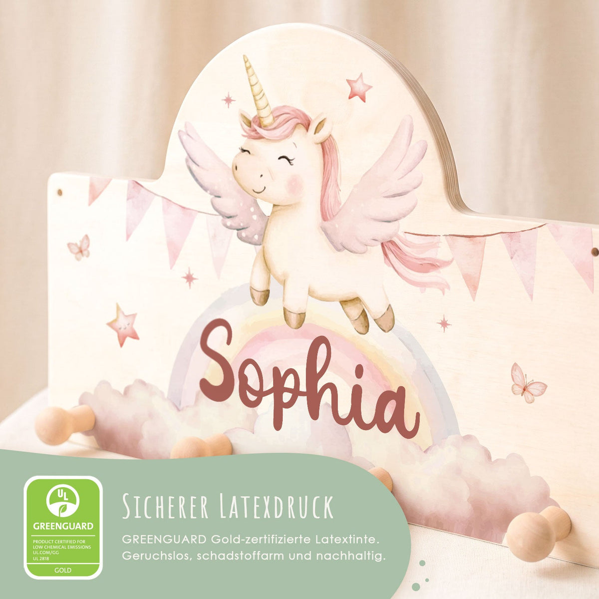 Personalisierte Garderobe fürs Kinderzimmer - Einhorn