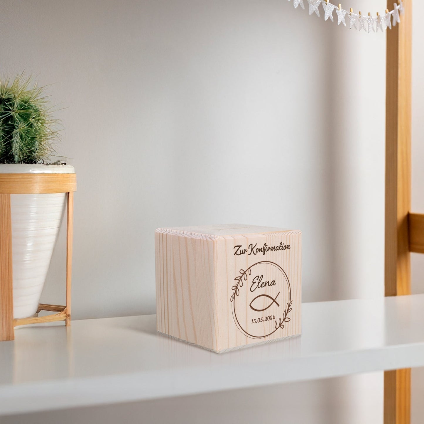 Spardose aus Holz - Fisch Kranz