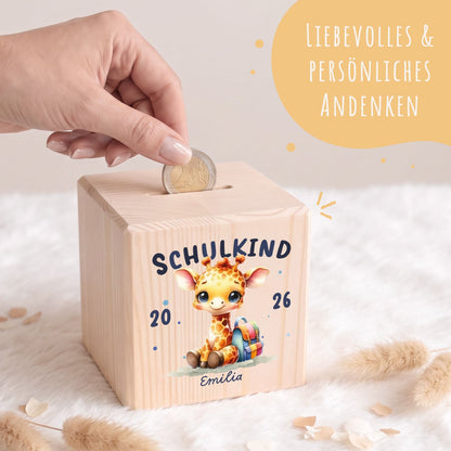 Spardose aus Holz - Schulkind