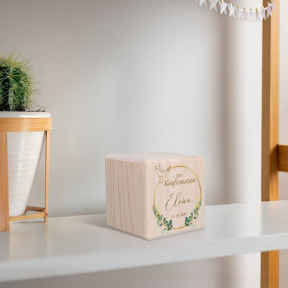 Spardose aus Holz - Taube Gold