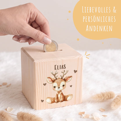 Spardose aus Holz - Tiere Kinder
