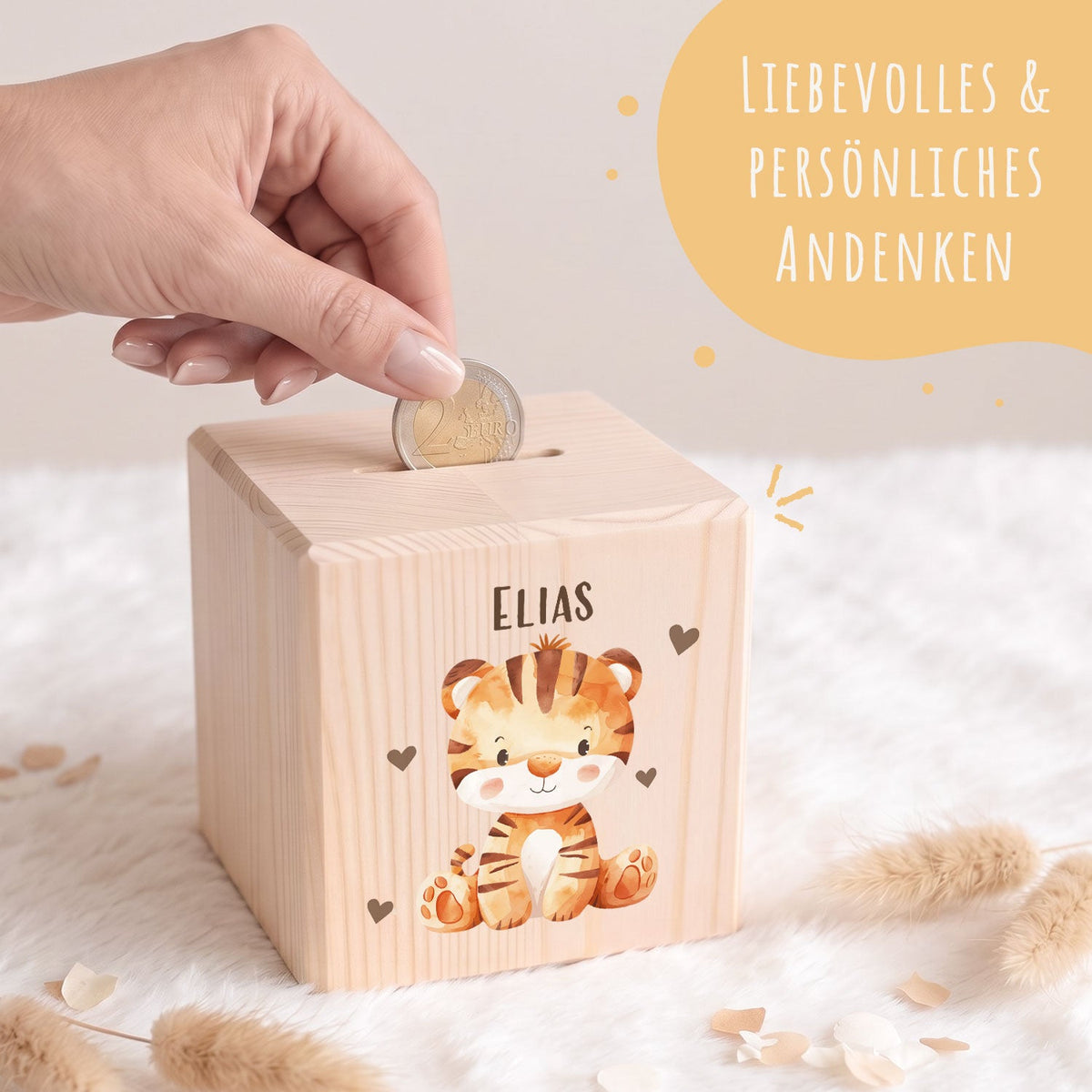 Spardose aus Holz - Tiere Kinder