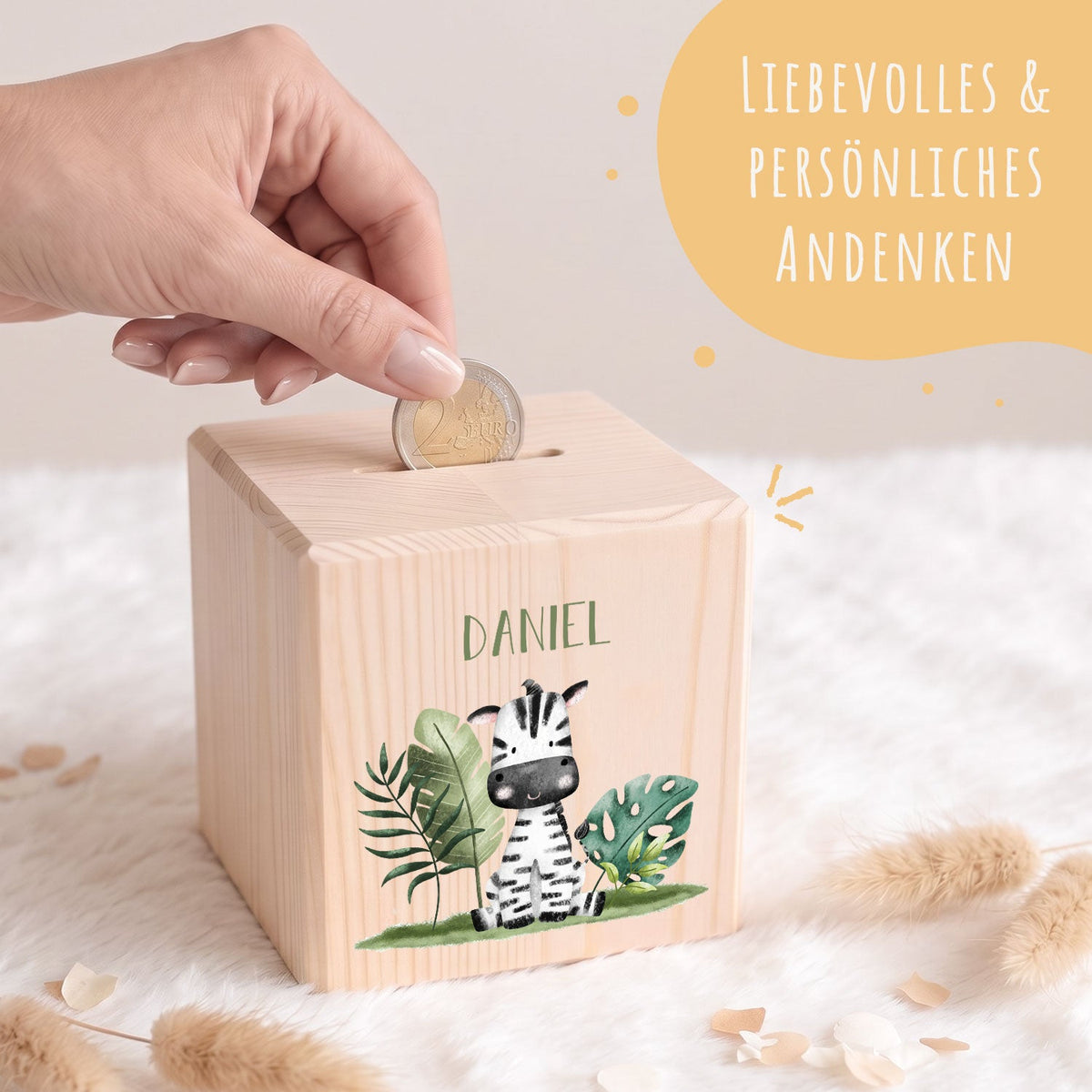 Spardose aus Holz - Tiergruppe Safari