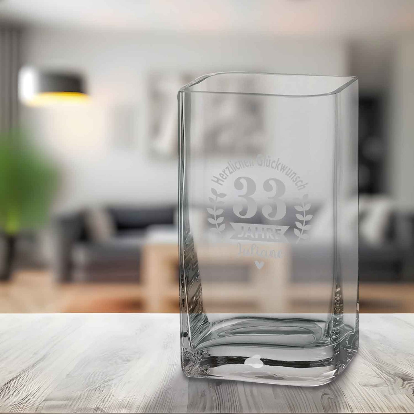 Blumenvase mit Gravur - Herzlichen Glückwunsch - Personalisiert mit Namen und Jahreszahl