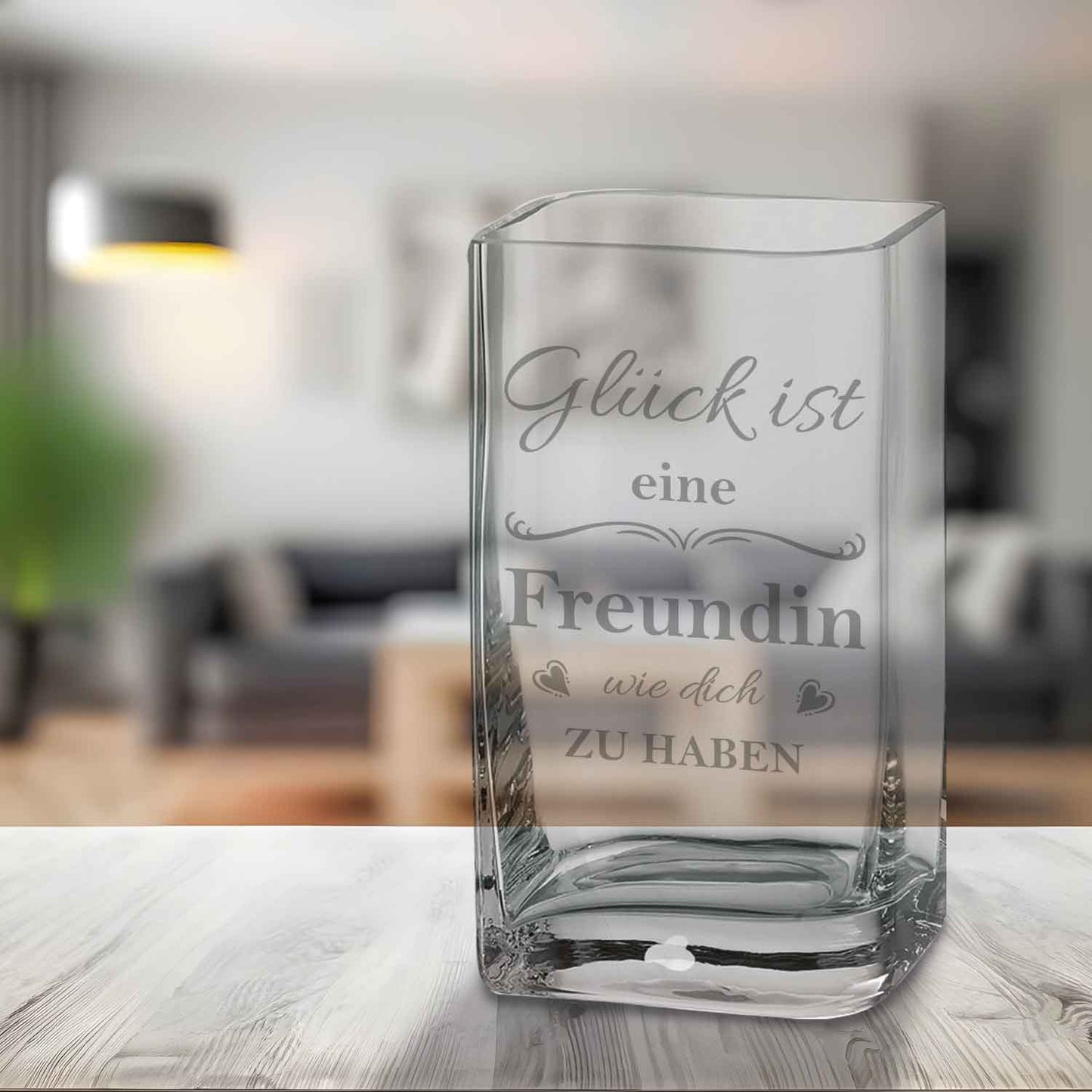 Blumenvase mit Gravur - Glück ist eine Freundin - Deko Vase als Geschenk