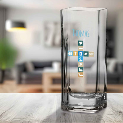 Blumenvase mit UV-Druck - Kommunion - Personalisiert mit Namen - Deko Vase als Geschenk