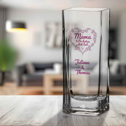 Blumenvase mit UV-Druck - Mama lieb haben - Personalisiert mit Namen - Deko Vase als Geschenk