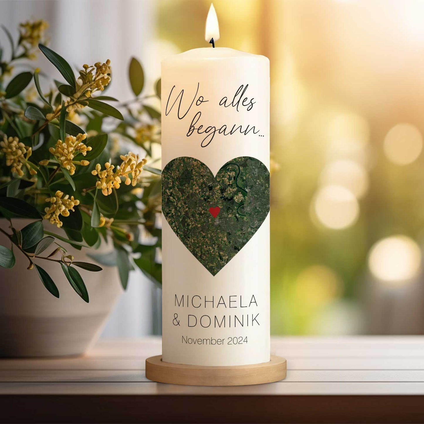 Große Kerze "Wo alles begann" - Personalisiertes Geschenk mit Namen, Datum, Ort & Wunschtext