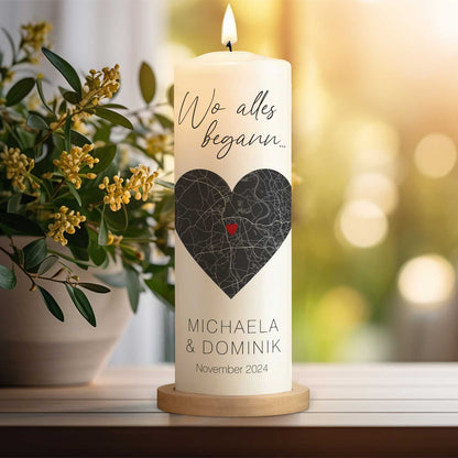 Große Kerze "Wo alles begann" - Personalisiertes Geschenk mit Namen, Datum, Ort & Wunschtext