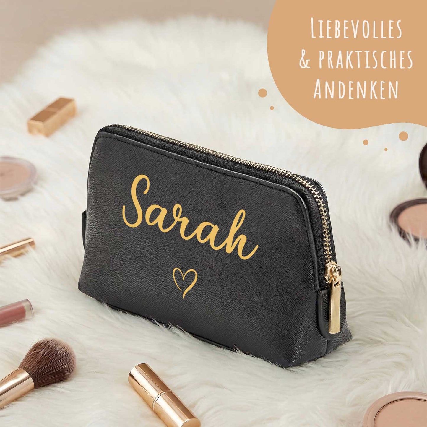 Personalisierte Leder Kosmetiktasche mit Name für Kosmetik & MakeUp