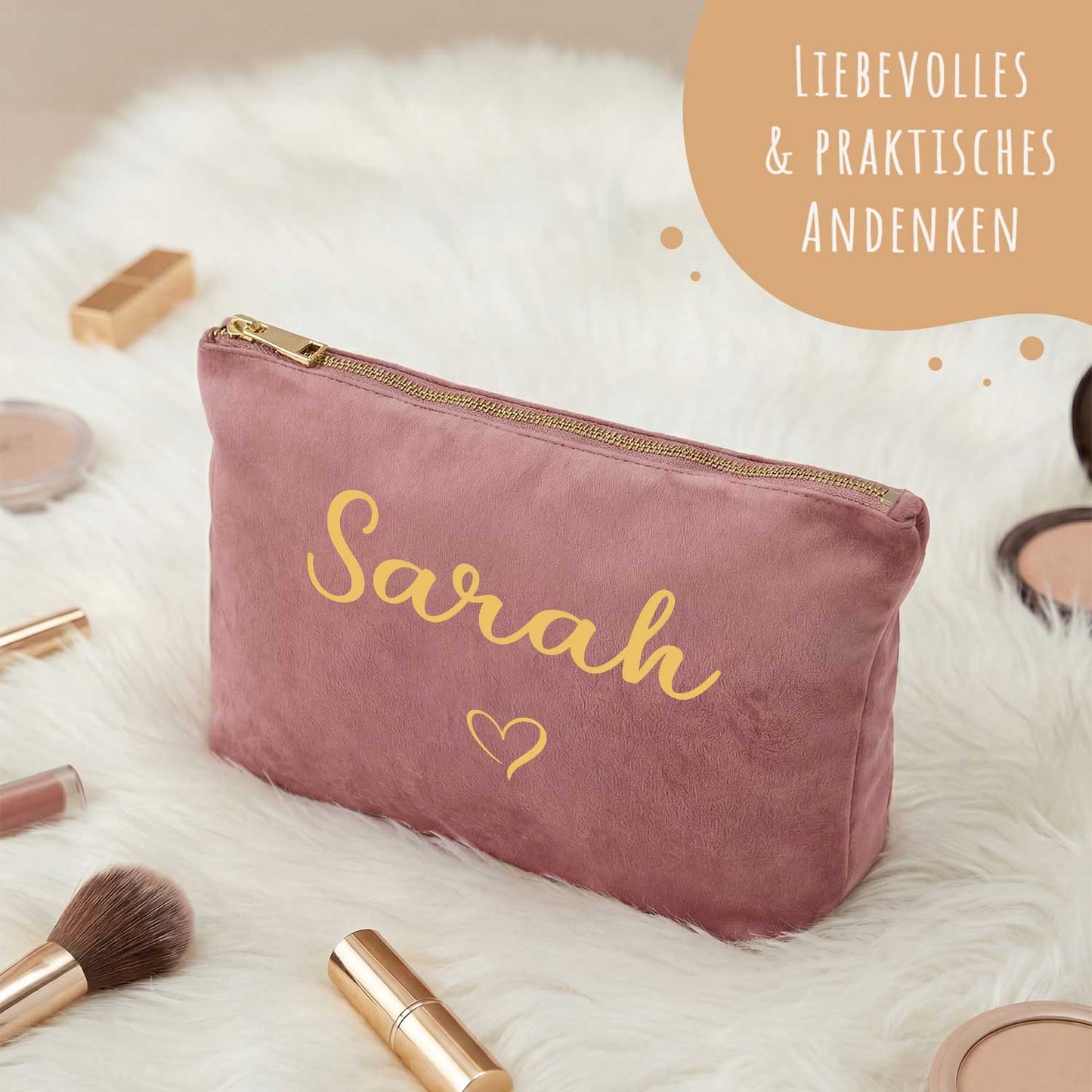Personalisierte Samt Kosmetiktasche mit Name für Kosmetik & MakeUp