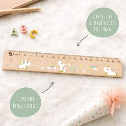 Lineal zur Einschulung im Einhörner Design für Kinder aus Holz