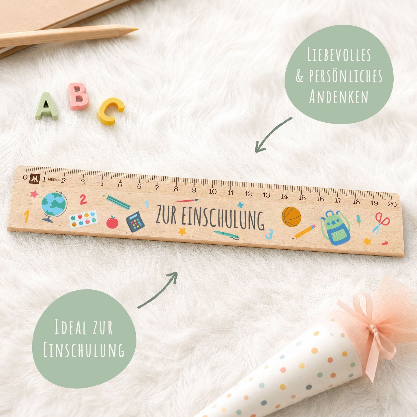 Lineal zur Einschulung im Einschulungs Design für Kinder aus Holz