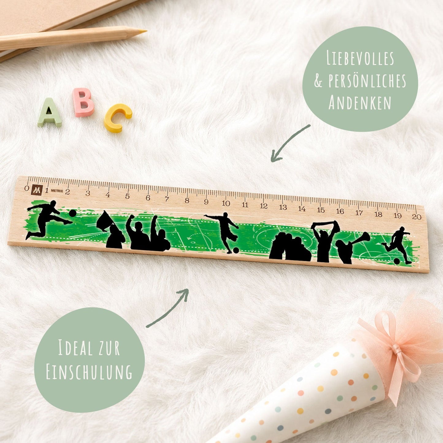 Lineal zur Einschulung im Fußball Design für Kinder aus Holz