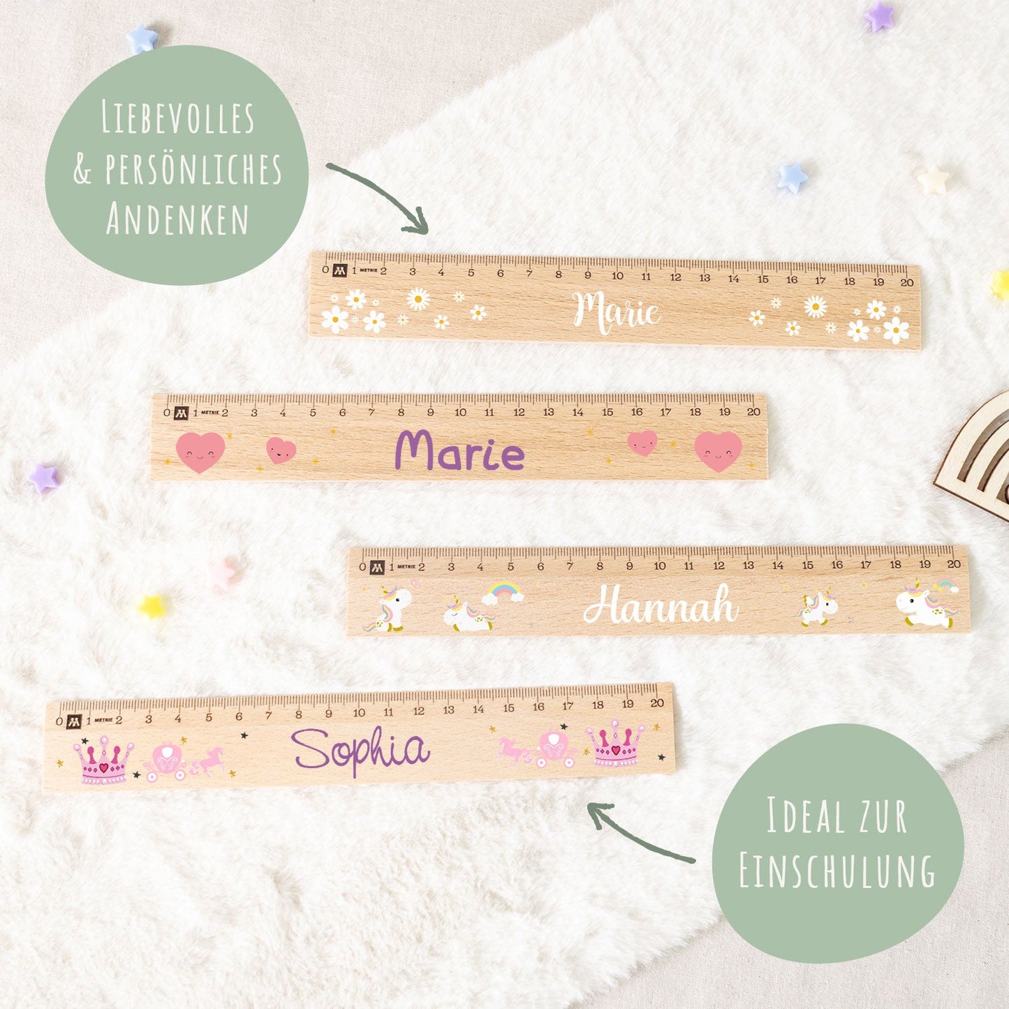 Personalisiertes Lineal zur Einschulung mit verschiedenen Designs