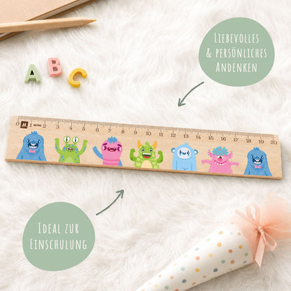 Lineal zur Einschulung im Monster Design für Kinder aus Holz