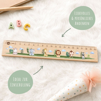 Lineal zur Einschulung im Tiere Design für Kinder aus Holz