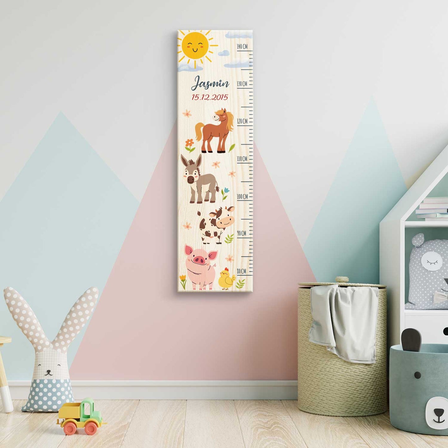 Messlatte mit Namen für Kinder im Bauernhof Design