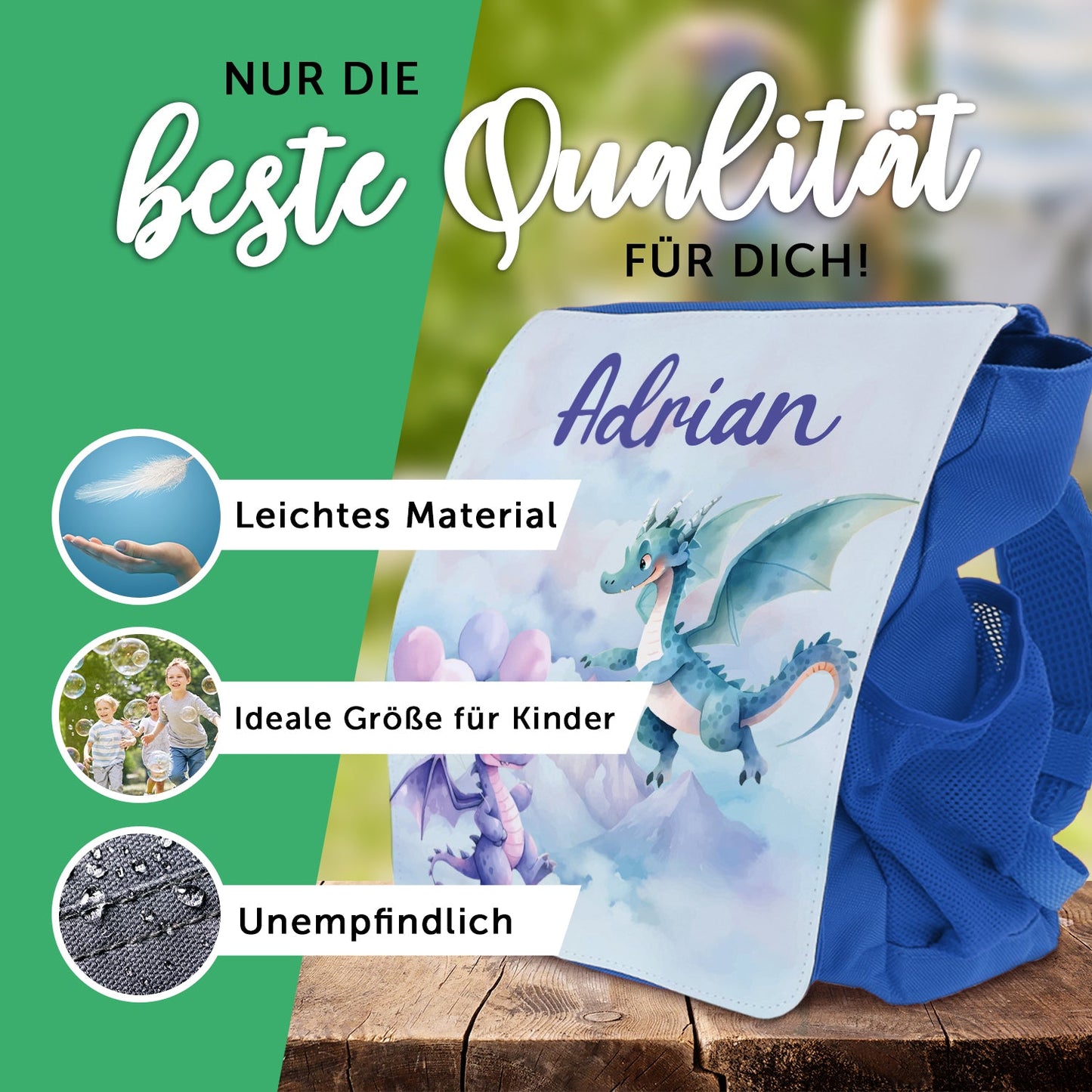 Bedruckter Rucksack für Kinder - Drache mit Name