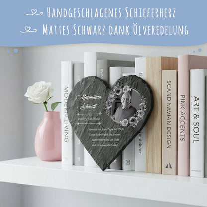 Bedrucktes Schieferherz - In Gedenken V1 - Personalisiertes Geschenk