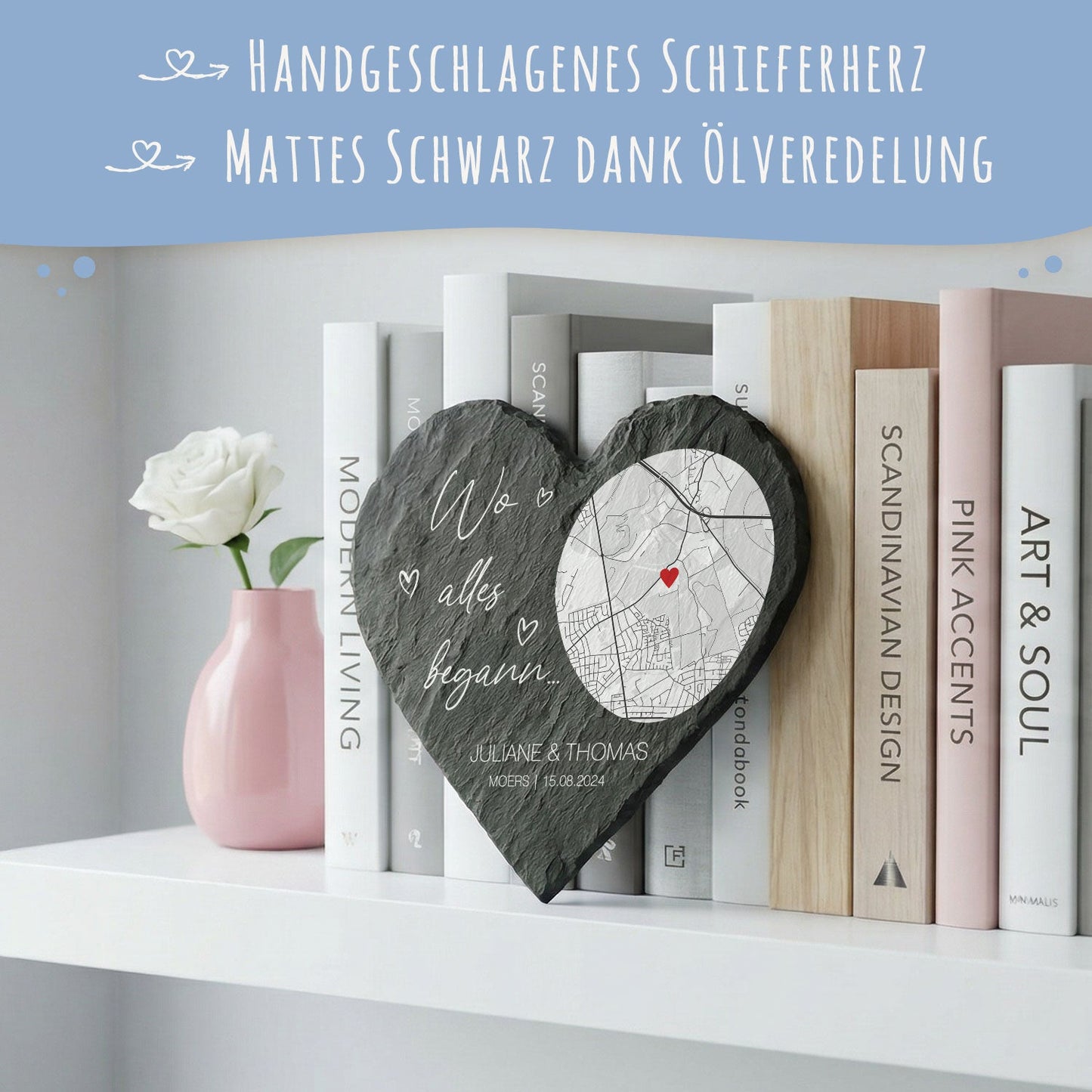 Bedrucktes Schieferherz - Wo alles begann - Personalisiertes Geschenk