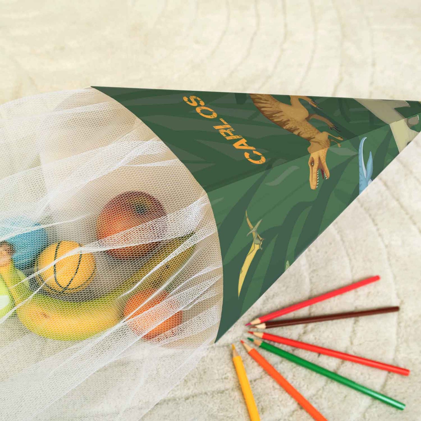 Bedruckte Schultüte mit Namen - Dinosaurier