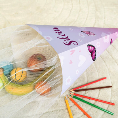 Bedruckte Schultüte mit Namen - Schmetterling