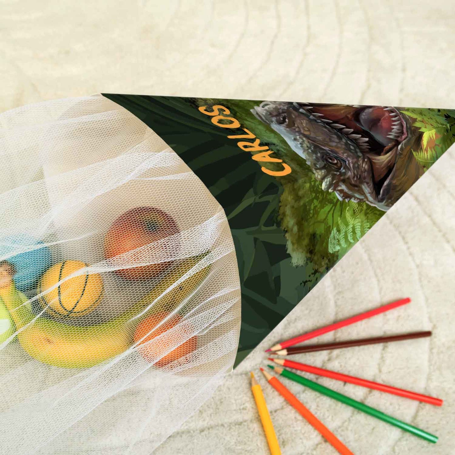 Bedruckte Schultüte mit Namen - T-Rex