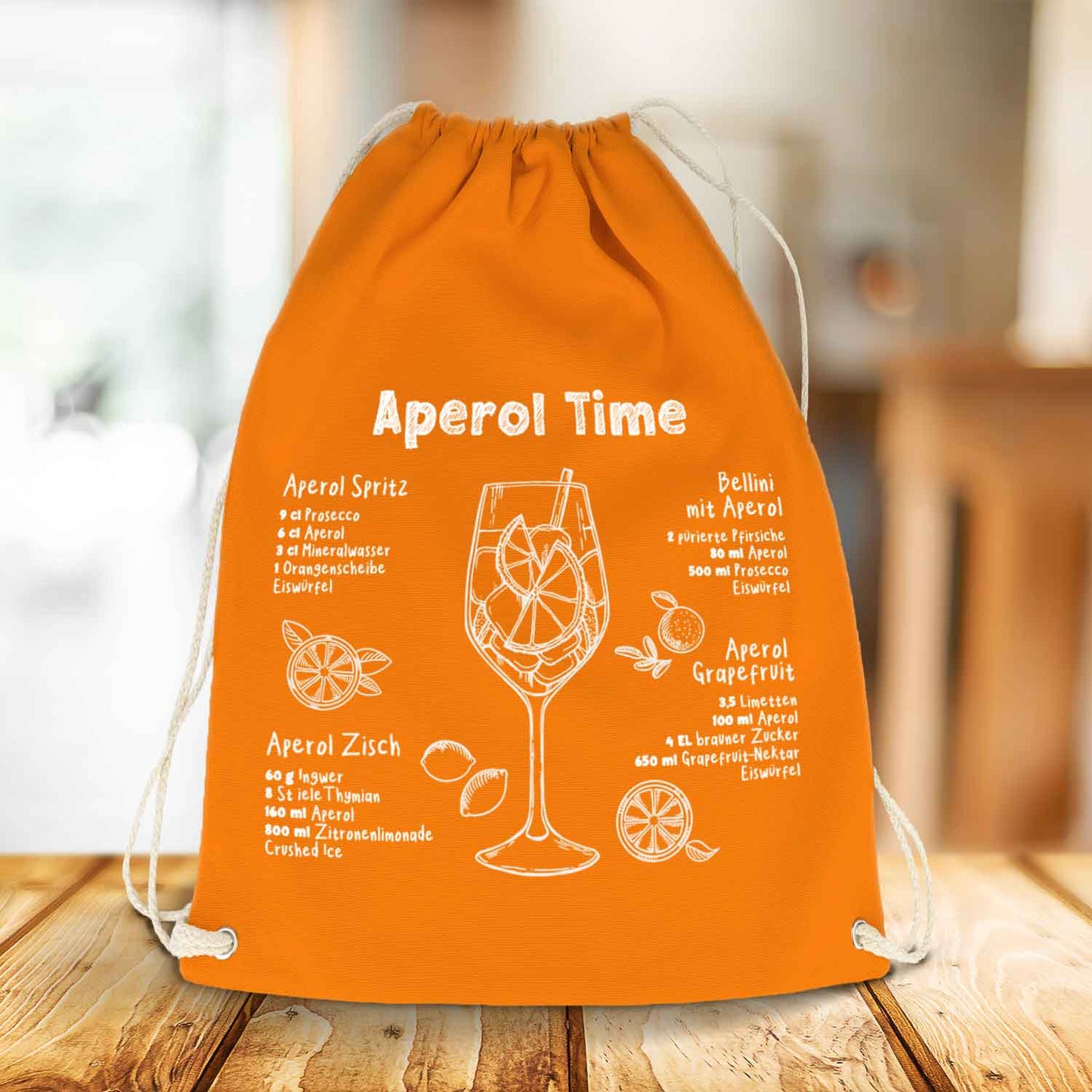 Farbiger Turnbeutel mit DTF-Druck - Aperol Rezepte