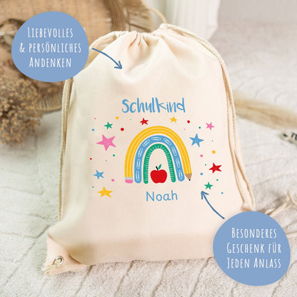 Turnbeutel für Kinder - Regenbogen Schulkind - zur Einschulung
