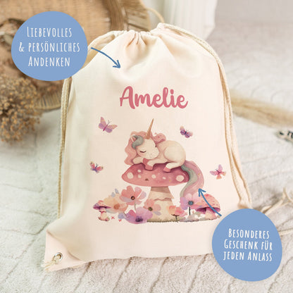 Turnbeutel mit Kindermotiv  - Schlafendes Einhorn - für Kinder