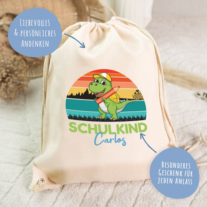 Turnbeutel für Kinder - Schulkind Dino - zur Einschulung