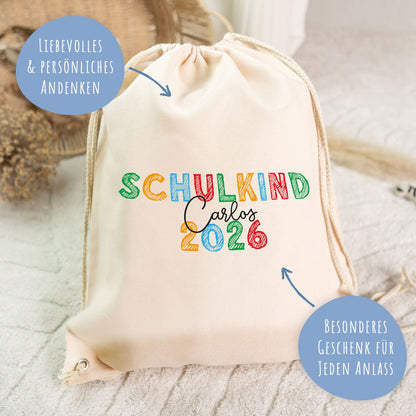 Turnbeutel für Kinder - Schulkind Kreide - zur Einschulung