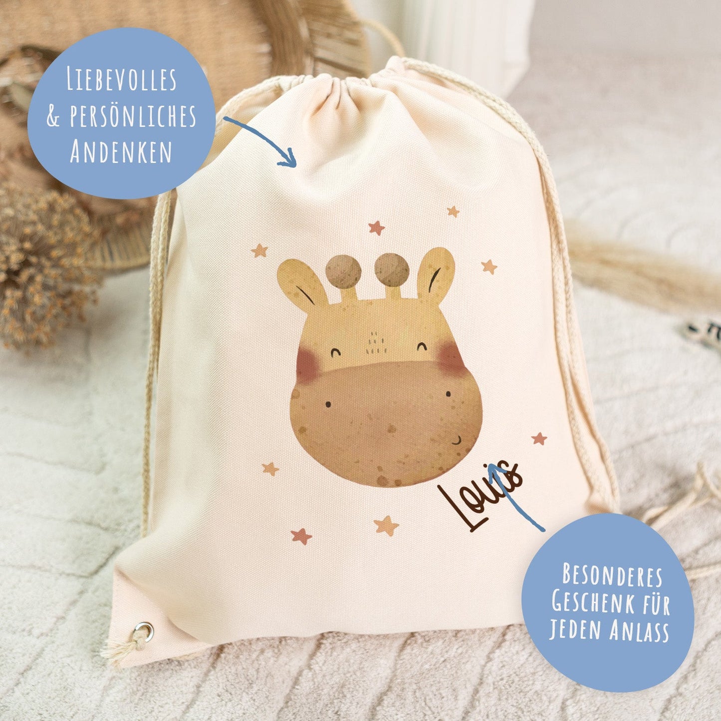 Turnbeutel mit Kindermotiv  - Tierköpfe - für Kinder