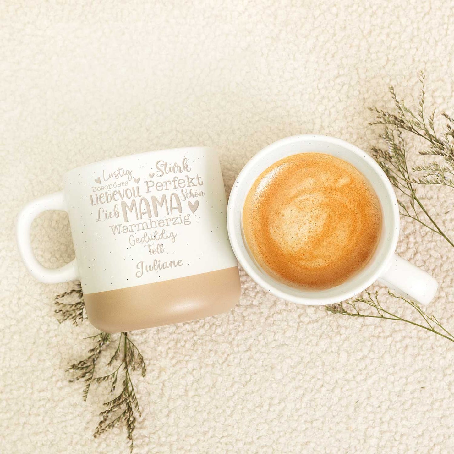 Gravierte Steingut Tasse - Mama Collage