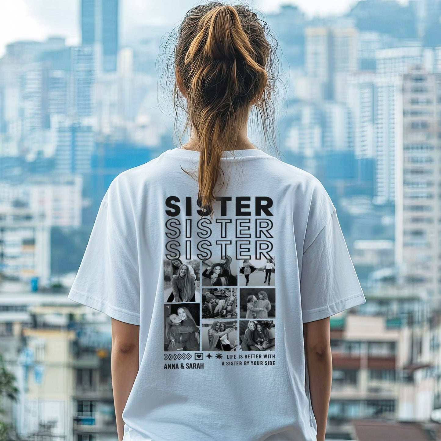 Personalisiertes Oversized T-Shirt - Sister